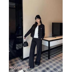 Celineセリーヌ凱旋門刺繍オーダーメード金具ラウンドネックコートロングパンツレジャーセット
