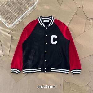 Celine2026 ssランニングモデルアカデミア風ブラックレッドクラッシュカラー野球ウェアジャケット