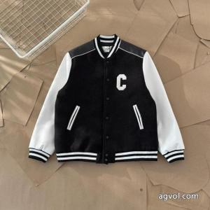 Celine2026 ssランニングモデルアカデミア風ブラックレッドクラッシュカラー野球ウェアジャケット