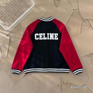 Celine2026 ssランニングモデルアカデミア風ブラックレッドクラッシュカラー野球ウェアジャケット