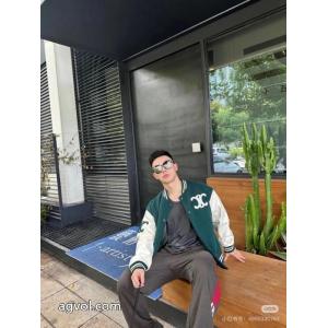 Celine2026 ssランニングモデル学院風緑と白のぶつかり色の野球服ジャケット