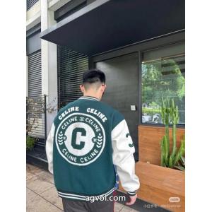 Celine2026 ssランニングモデル学院風緑と白のぶつかり色の野球服ジャケット