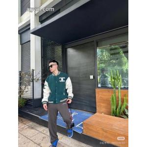 Celine2026 ssランニングモデル学院風緑と白のぶつかり色の野球服ジャケット