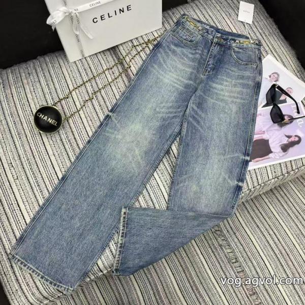 Celineの新作メタルチェーンウエストデザインデニムストレートパンツ 0 