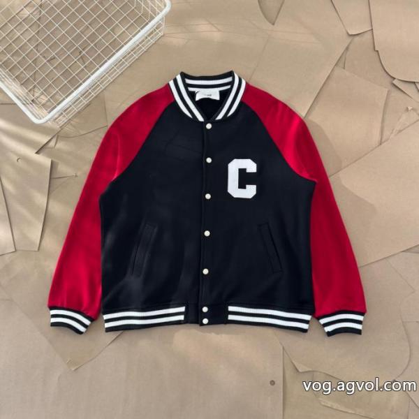Celine2025 ssランニングモデルアカデミア風ブラックレッドクラッシュカラー野球ウェアジャケット 0 