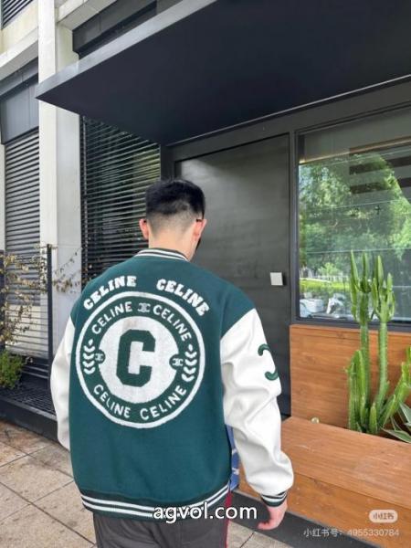 Celine2025 ssランニングモデル学院風緑と白のぶつかり色の野球服ジャケット 3