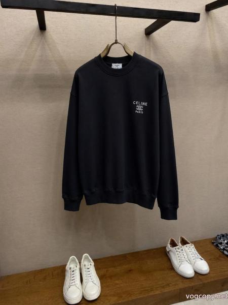 Celineセリーヌ2026冬の新作個性的なアルファベットロゴ刺繍カスタム生地400 gクルーネックパーカー男女同型 0 